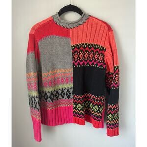 Vintage Susan Bristol Colorful Patchwork Chunky Knit Button Down Sweater